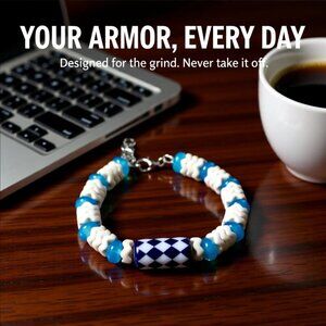 Uncomplicated Every Day Wear! Blue & White Beaded Soft Bangle Bracelet!